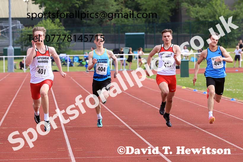 Mens Under-17s 200 metres 2024 North Eastern Track and Field Champs., Middlesbrough.  Photo: David T. Hewitson/Sports for All Pics